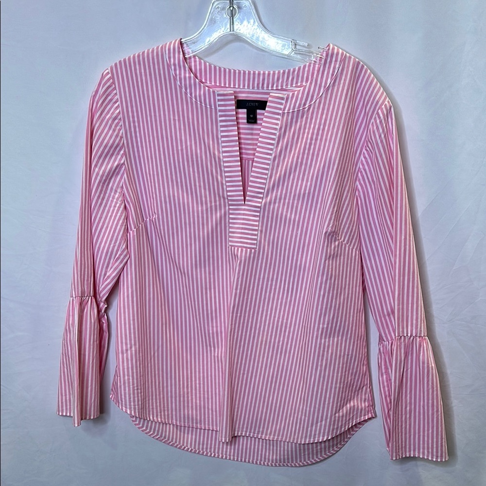 J. Crew White and Pink Bell Sleeve Blouse. EUC